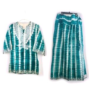 Tie Dye Set Blouse & Maxi Wrap Shirt - with Emroidery